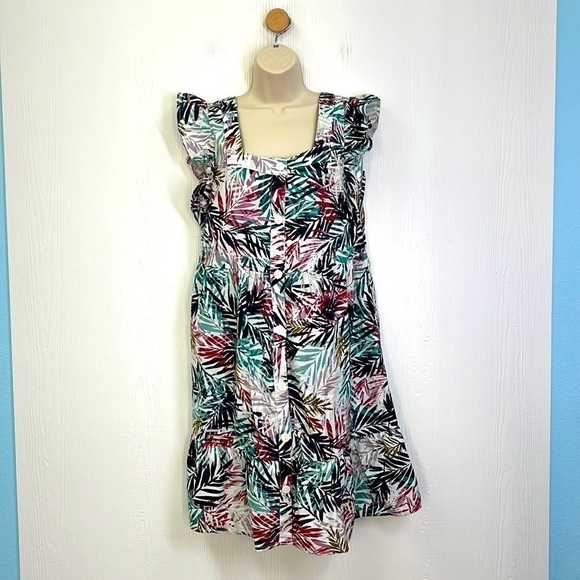 Beachlunchlounge - Colorful Bright Palm Leaves Button Up Midi Dress Size Small - Picture 1 of 12